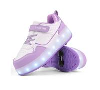Fansu Zapatos con Ruedas y LED Luces para Niños y Niñas, Zapatillas con Ruedas con USB Recargable, Morado Zapatillas de Skateboard con 4 Retráctil Wheels para Cumpleaños, Navidad