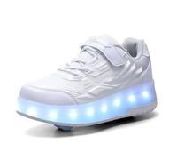 Fansu Zapatos de Patinaje con Ruedas para Niños y Niñas con Luz LED Ajustable, 2 en 1 Zapatillas con Ruedas y Luces para Niñas Niños USB Calzado Zapatillas Deportivas (Q7 Blanco Gris,39)