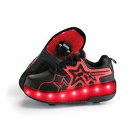 Fansu Zapatos de Patinaje con Ruedas para Niños y Niñas con Luz LED Ajustable, 2 en 1 Zapatillas con Ruedas y Luces para Niñas Niños USB Calzado Zapatillas Deportivas (2402 Rojo,37)