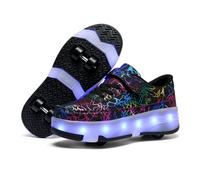 Fansu Zapatos de Patinaje con Ruedas para Niños y Niñas con Luz LED Ajustable, 2 en 1 Zapatillas con Ruedas y Luces para Niñas Niños USB Calzado Zapatillas Deportivas (668 Rosa,37)