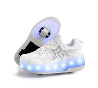 Fansu Zapatos de Patinaje con Ruedas para Niños y Niñas con Luz LED Ajustable, 2 en 1 Zapatillas con Ruedas y Luces para Niñas Niños USB Calzado Zapatillas Deportivas (2402 Blanco,34)