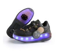 Fansu Zapatos de Patinaje con Ruedas para Niños y Niñas con Luz LED Ajustable, 2 en 1 Zapatillas con Ruedas y Luces para Niñas Niños USB Calzado Zapatillas Deportivas (Negro Dorado,35)