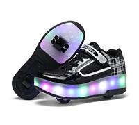 Fansu Zapatos de Patinaje con Ruedas para Niños y Niñas con Luz LED Ajustable, 2 en 1 Zapatillas con Ruedas y Luces para Niñas Niños USB Calzado Zapatillas Deportivas (239 Negro,35)