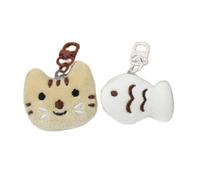FANSWAN 2 x Llavero de gato pequeño y pez de peluche para mochila escolar, cadena de teléfono, amigo y pareja, a