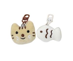 FANSWAN 2 x Llavero de gato pequeño y pez de peluche para mochila escolar, cadena de teléfono, amigo y pareja, a