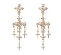 FANSWAN - arete colgantes con forma de novela coreana de lujo, plata y oro con perlas cruzadas, para mujer, joyería elegante para fiestas, Metal, No es una piedra preciosa
