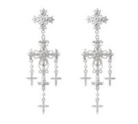 FANSWAN - arete colgantes con forma de novela coreana de lujo, plata y oro con perlas cruzadas, para mujer, joyería elegante para fiestas, Metal, No es una piedra preciosa