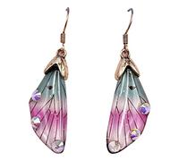 FANSWAN - arete de mariposa de cigarra de hadas y joyas de fantasía coloridas con lentejuelas de diamantes de imitación, Bronce, Aleación y resina, No es una piedra preciosa