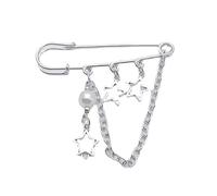 FANSWAN Broche de estrella de cinco puntas, cuentas redondas, solapa, hebilla, doble cadena para cordones, accesorios de traje para hombre, Metal, No es una piedra preciosa