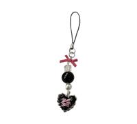 FANSWAN Elegante colgante de bolsa con lazo para teléfono, colgante de teléfono, colgante de corazón, joyería de teléfono, llavero de moda para fiestas diarias, Negro, Love