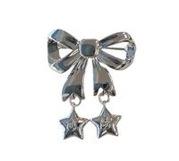 FANSWAN Exquisito broche con colgante de estrella y lazo de aleación, pin de solapa de moda, decoración de ropa, joyería para mujeres y niñas, Metal, No es una piedra preciosa