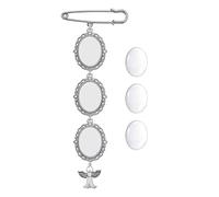 FANSWAN Ramo de boda, broche con colgante de foto, broche, marco de encaje, colgante de boda, ovalado, cabujones de cristal, pin de metal, sin piedras preciosas, Metal, No es una piedra preciosa