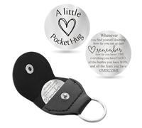 FanSynrare Pocket Hug Token - Recuerdo de larga distancia con mensaje de doble cara con llavero de cuero grabado, plata, Talla única (11)