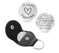 FanSynrare Pocket Hug Token - Recuerdo de larga distancia con mensaje de doble cara con llavero de cuero grabado, plata, Talla única (31)