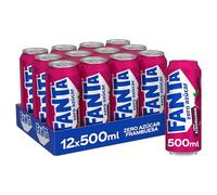 Fanta Frambuesa Zero Azúcar, Refresco de Frambuesa Elaborado a partir de Zumo, Bajo en Calorías - Pack 12 Latas de 500 ml