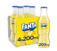 Fanta Limón, Refresco de Limón Elaborado a partir de Zumo, Bajo en Calorías - Pack 4 Botellas de Vidrio de 200 ml