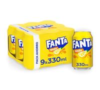 Fanta Limón - Refresco con 6 % de zumo de limón, bajo en calorías - Pack de 9 latas, 330 ml