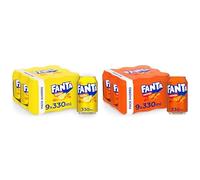 Fanta Limón y Naranja - Refresco Bajo en Calorías - Pack de 9 Latas de Limón y 9 latas de Naranja, 330 ml