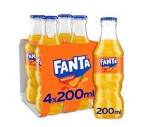 Fanta Naranja - Refresco con 8% de zumo de naranja, bajo en calorías - Pack 4 botellas de vidrio de 200 ml