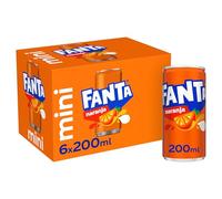 Fanta Naranja, Refresco de Naranja Elaborado a partir de Zumo, Bajo en Calorías - Pack 6 Mini Latas 200 ml