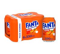 Fanta Naranja Zero Azúcar, Refresco de Naranja Elaborado a partir de Zumo, Bajo en Calorías - Pack 6 Latas 330 ml