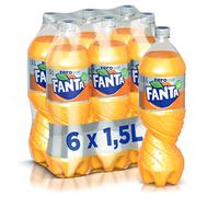 Fanta Sin azúcar añadido - 6 botellas de 1,5 l, con zumo de naranjas italianas, sin adición de conservantes, botella PET 100% reciclable, sabor refrescante, bebida alcohólica chispeante