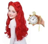 FantaLook Peluca larga roja con reloj de bolsillo de plástico de 9 cm de diámetro para fiesta de Halloween