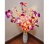 Fantasee Luces de ramita de orquídea 20 luces LED artificiales de rama de Phalaenopsis alimentadas por pilas luces de decoración flexibles para el hogar tienda ventanas (paquete de 2, rosa + morado)