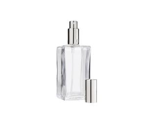Fantasia 46192 Square Bottle Clear Glass with Spray Pump and Cap for 100 ml Silver