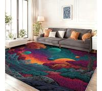 Fantasía Alfombras para Sala de Estar - Planetas Bosques Montañas. Alfombra Estampada Lavable, Colorful Alfombra Suave de Pelo Corto para Dormitorio Cocina Oficina 80 x 150 cm