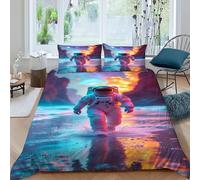 Fantasía Astronauta Funda De Edredón 3 Piezas 3D Impresa Starry Sky Theme con 2 Fundas De Almohada King（220x240cm） Microfibra Juego De Ropa De Cama para para Niñosy Hombres