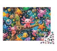 Fantasía Axolotl 1000 Piece Recycled Cardboard Axolotl Jigsaw Puzzle Set Brain Training Home Fun Great Gift for Puzzle Enthusiasts Family Friends 52x38cm/1000pcs