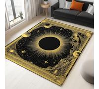 Fantasía Celestial Punk Sun Alfombra Salón 80 x 150 cm Pelo Corto Antideslizante Alfombra Dormitorio Negro Dorado Lavable Camino Habitación Infantil para Cocina Comedor Alfombra de Pie