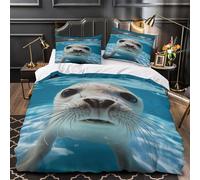 Fantasía de caballitos de mar Funda de Edredón de poliéster 3 Piezas Impresión 3D Cremallera Oculta con Fundas de Almohada Transpirable Océano mágico Funda Edredon for familia Double（200x200cm）