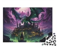 Fantasía de Castillo de Dragón Rompecabezas de 1000 Piezas para Adultos Hombres Mujeres Dragón sobre Castillo de Fantasía Oscuro Premium Robusto Vibrante Desafiante Alivio del Estrés 70x50cm/1000pcs