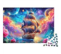 Fantasía del Barco Pirata 1000 Piece Recycled Cardboard Arte Nocturno Estrellado Jigsaw Puzzle Set Brain Training Home Fun Great Gift for Puzzle Enthusiasts Family Friends 70x50cm/1000pcs