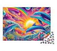 Fantasía delfín 1000 Piece Recycled Cardboard Arte de fantasía del Arco Iris Jigsaw Puzzle Set Educational Challenge Home Fun Great Gift for Family Puzzle Collectors 38x26cm/1000pcs