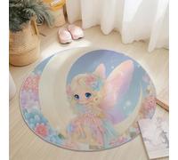 Fantasía Hada Luna Alfombras Redondas Antideslizantes 60 Cm Azul Claro Suave, Lavable A Máquina, Alfombras De Suelo Que No Se Desprenden para Dormitorio Y Sala De Estar