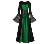 Fantasia Halloween Adulto Góticos Verde Traje Medieval Mujer Talla Grande Vestido Medieval Terror Muerte de Vampira Gótico Disfraz Bruja Halloween Hechicero Vestido Gotico Mujer Negro Verde S