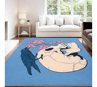 Fantasía Lindo Cartoon Geométrico Alfombra 60 x 120 cm Multicolor Calavera Cuervo Flores Pelo Corto Súper Suave Alfombra Lavable para Habitación Adolescente, No Desprende Pelusa y Fácil de Limpiar