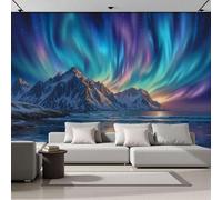 Fantasía misteriosa Murales de Pared, Montañas cubiertas de nieve y magníficas auroras. Papel Pintado Autoadhesivo Removible de Tela, Gran Mural Fotográfico para Salón, Dormitorio, Cocina