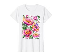 Fantasía Ramo De Amapolas Y Peonías Formas Mania Camiseta gráfica económica, Mujer, Blanco, XS