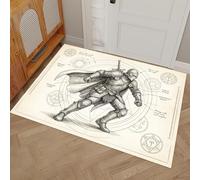 Fantasía Retro Felpudo Antideslizante - 45 x 75 cmLíneas Guerreros con Armadura Trampa de Tierra Felpudo Exterior e Interior para Entrada Limpia - Fácil de Cuidar - Gris Desgastado