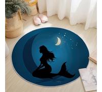 Fantasía Sirenas La Luna Alfombras Redondas Antideslizantes 60 Cm Azul Suave, Lavable A Máquina, Alfombras De Suelo Que No Se Desprenden para Dormitorio Y Sala De Estar