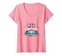 Fantasía sobre Realidad Fútbol Hombres Entusiastas del Deporte Camiseta Cuello V, Mujer, Rosado, XL