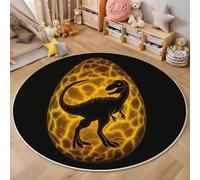 Fantasía Vida Salvaje Alfombra Redonda Dinosaurios Huevos Amarillos - Alfombra Negro Antideslizante Pelo Corto Lavable - Alfombras Redonda para Sala Dormitorio Comedor Habitacion Juvenil 100cm
