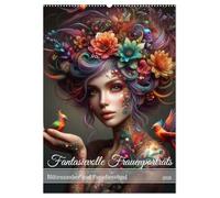 Fantasievolle Frauenporträts - Blütenzauber und Paradiesvögel (Wandkalender 2026 DIN A2 hoch), CALVENDO Monatskalender: Erleben Sie die Magie von ... fantasievoller Haarpracht und Paradiesvögeln