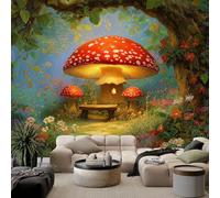 Fantasiewald Magisches Pilzhaus Fotomural Verde Papel Pintado no tejido Seda Papel Pintado 200 x 140 cm Motivtapeten Poster para Dormitorio Salón Pasillo Panorama Cuadros Decoración