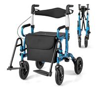 FANTASK Andador 2 en 1 para silla de ruedas y de viaje, de aluminio con diseño plegable, color negro con sistema de ajuste de altura, silla de ruedas con bolsa y soporte para bastones (azul)