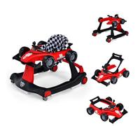 FANTASK Andador 4 en 1, con caja de música, luz y ruedas, plegable con altura y velocidad ajustables, para bebés a partir de 6 meses, soporta 12 kg en color rojo